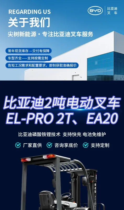 比亚迪 2 吨电动叉车 磷酸铁锂平衡重式锂电仓储叉车(图1)