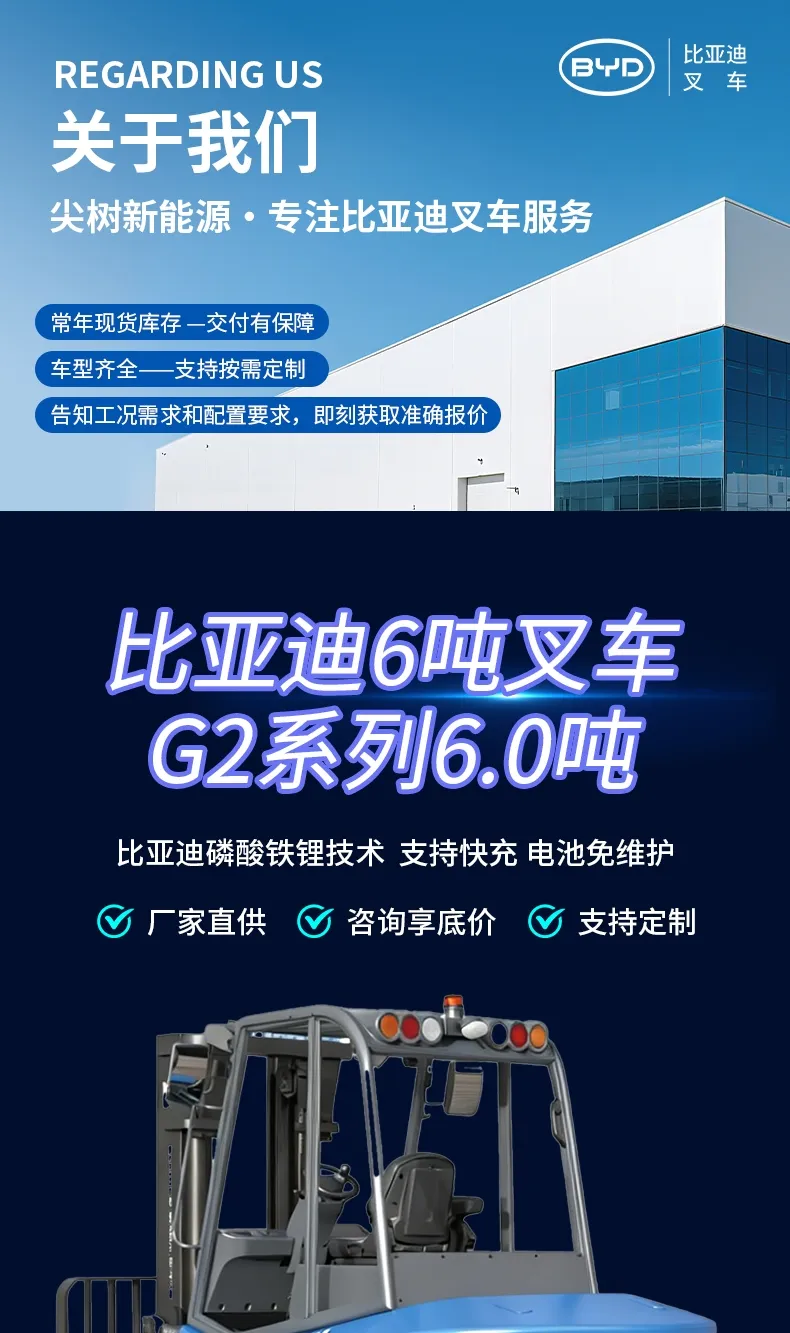 比亚迪 6 吨电动叉车 磷酸铁锂平衡重式重型锂电叉车(图1)